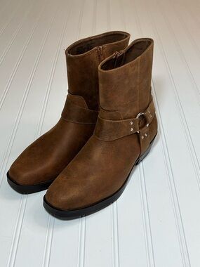 Brown Size 6 Kids Motorcycle Faux-Suede Ankle Boots NWT